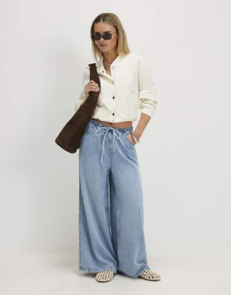 River Island Petite Wide leg pyjama style jeans in denim - light - view 1
