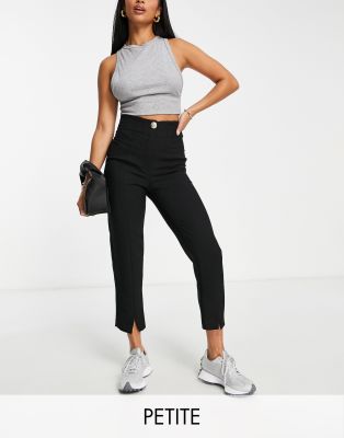 River Island Petite - Zigarettenhose in Schwarz mit Saumschlitz vorne