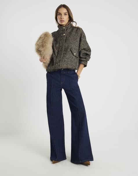 River Island pin seam detail palazzo jeans in dark denim - view 1