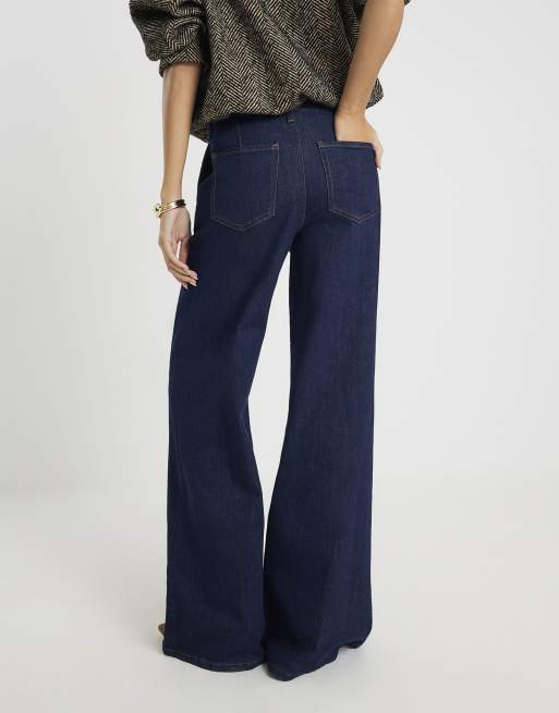River Island pin seam detail palazzo jeans in dark denim , 2 of 4