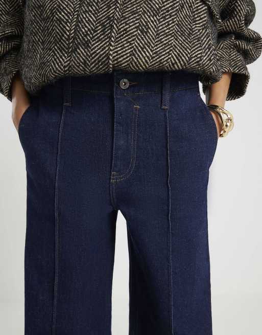River Island pin seam detail palazzo jeans in dark denim , 3 of 4