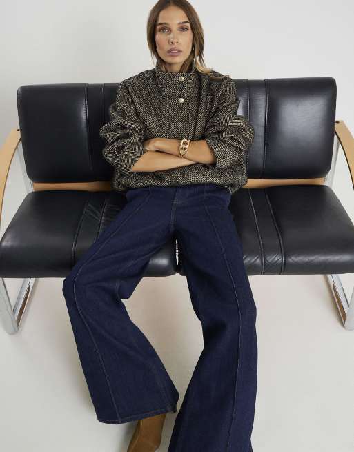 River Island pin seam detail palazzo jeans in dark denim , 4 of 4
