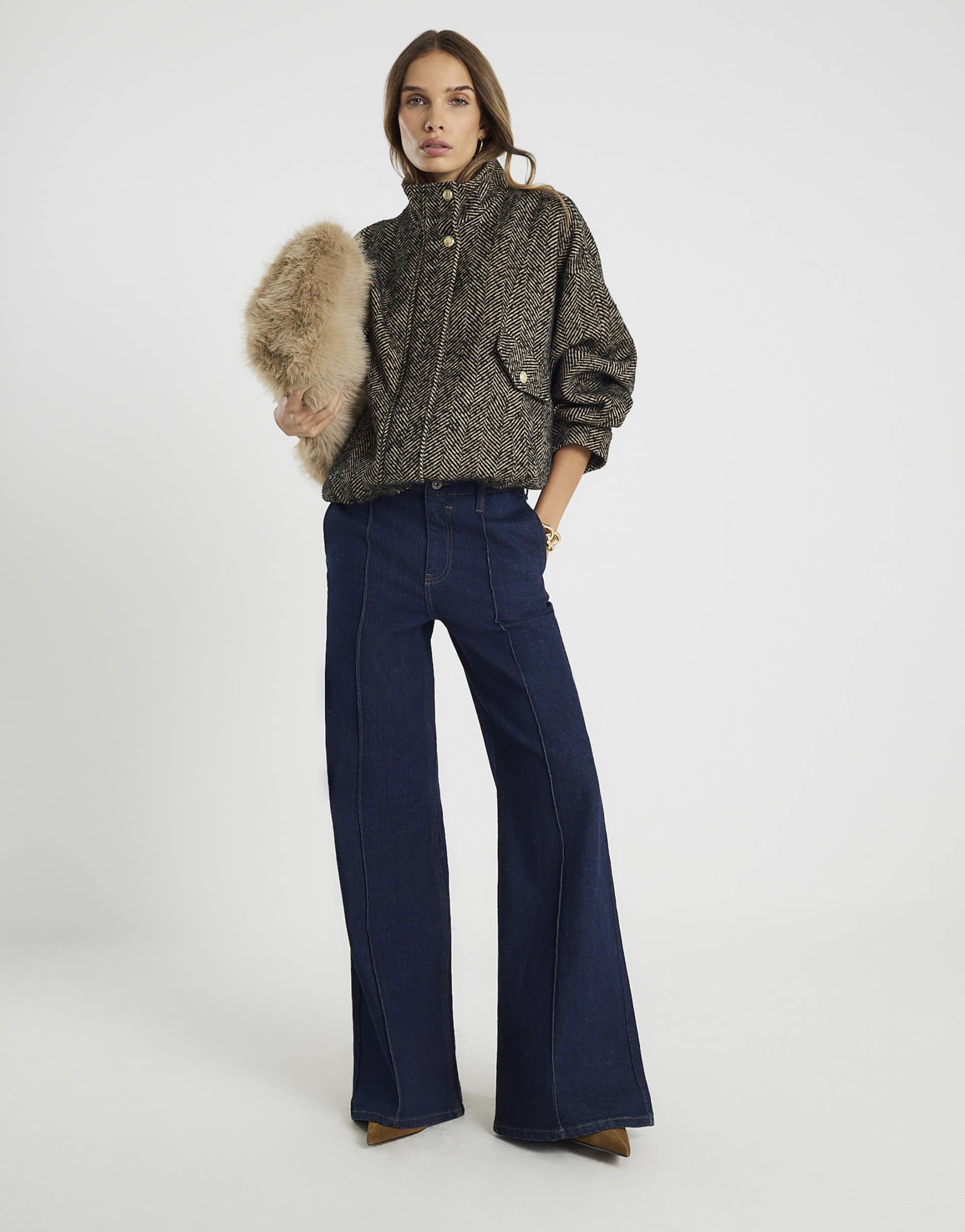 river island pin seam detailing palazzo jeans in dark denim