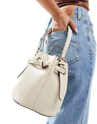 River Island pinched edge bucket bag in cream-White