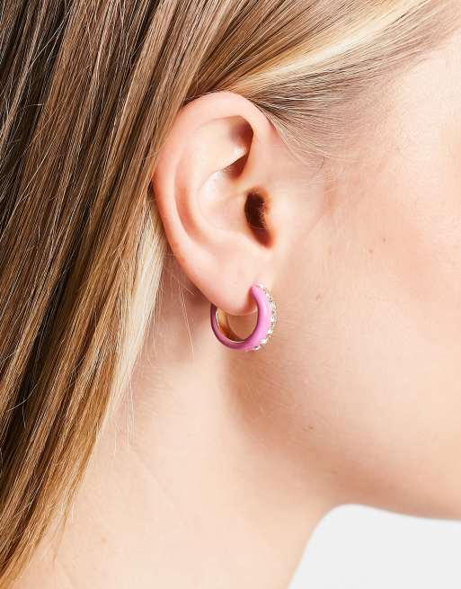 River Island - Pink hoop-øreringe med sten