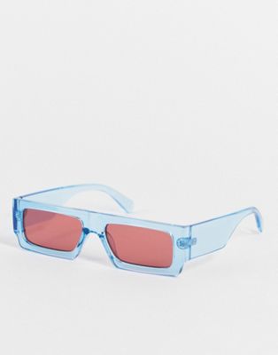River Island pink lens rectangle frame sunglasses in blue
