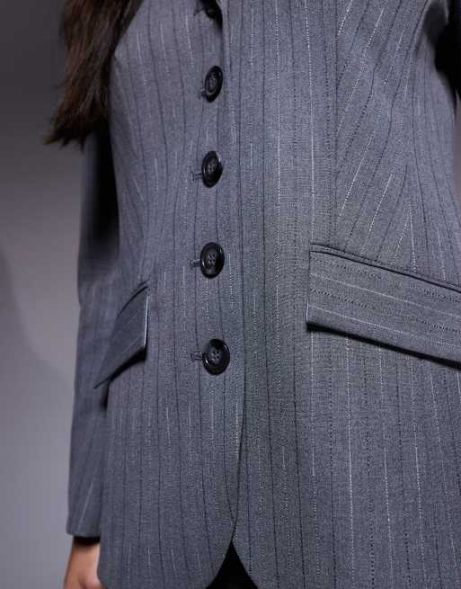 River Island pinstripe blazer in dark grey, 2 of 4