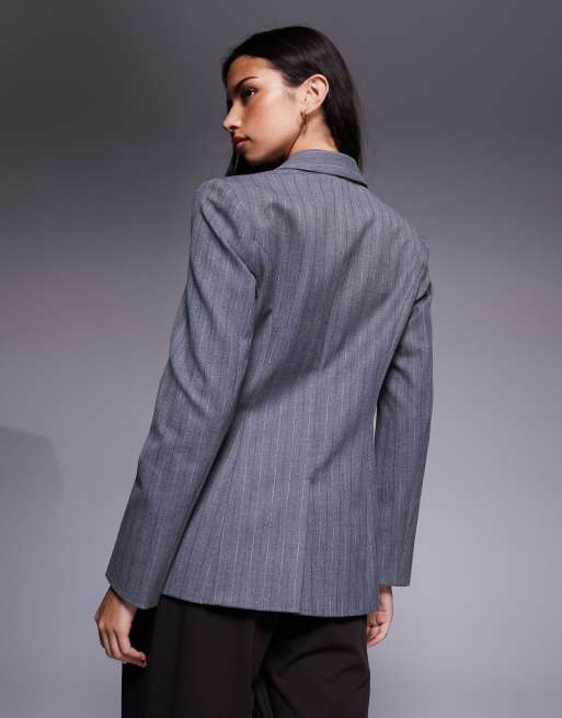 River Island pinstripe blazer in dark grey, 3 of 4