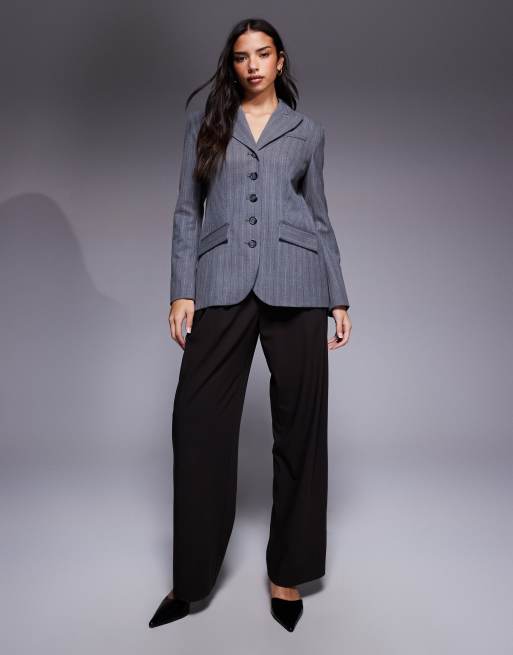 River Island pinstripe blazer in dark grey, 4 of 4