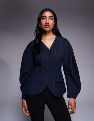 River Island Pinstripe Cocoon Sleeve Blazer In Blue