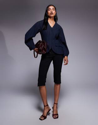 River Island Pinstripe Cocoon Sleeve Blazer In Blue