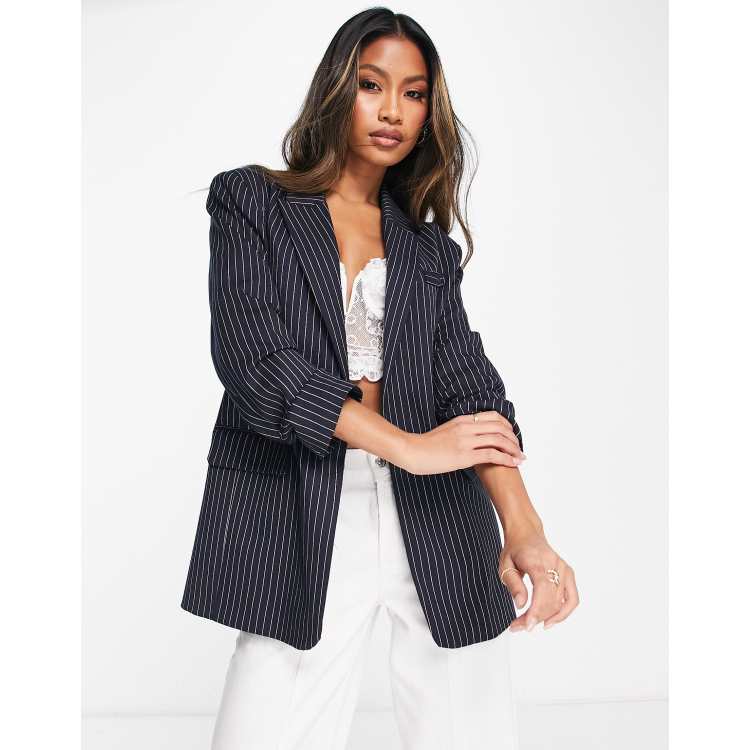 Pinstripe on sale navy blazer