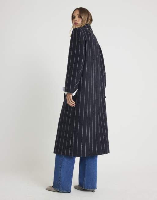 River Island pinstripe double-breasted coat in navy, 3 of 4