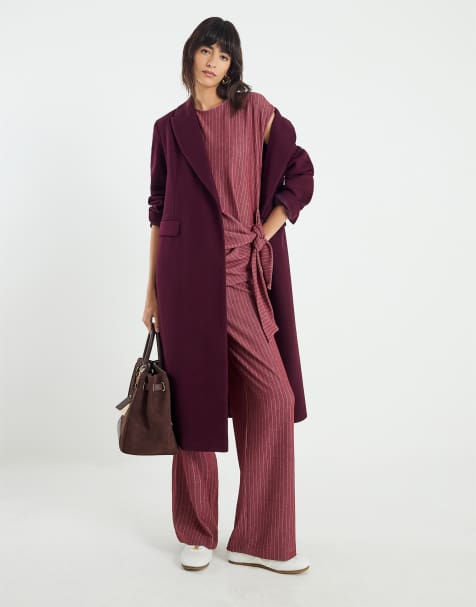 River Island Pinstripe drawstring wide leg trousers in red - dark