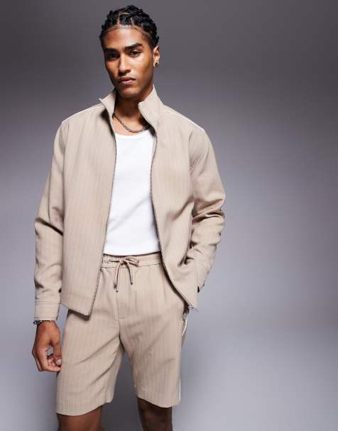 River Island pinstripe jacket co-ord in stone - view 1