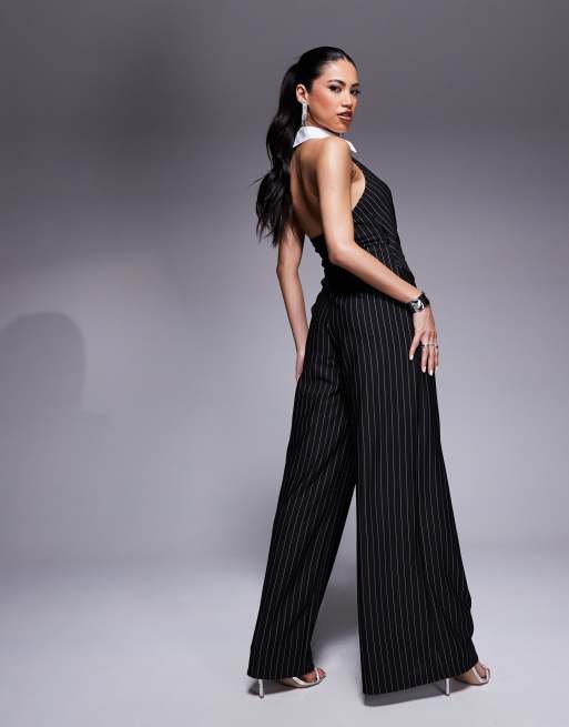River Island pinstripe jumpsuit in black ASOS