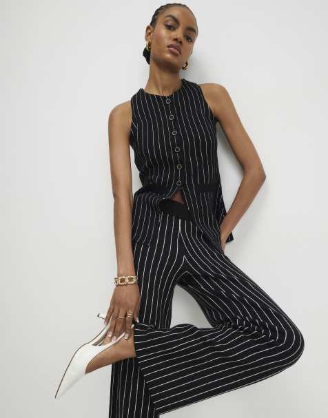 River Island Pinstripe longline waistcoat in black - view 1