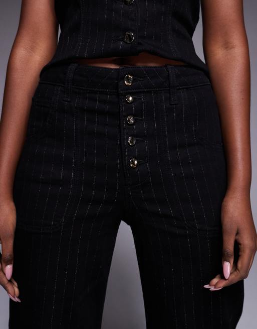 River Island pinstripe relaxed palazzo jean in black , 4 of 5