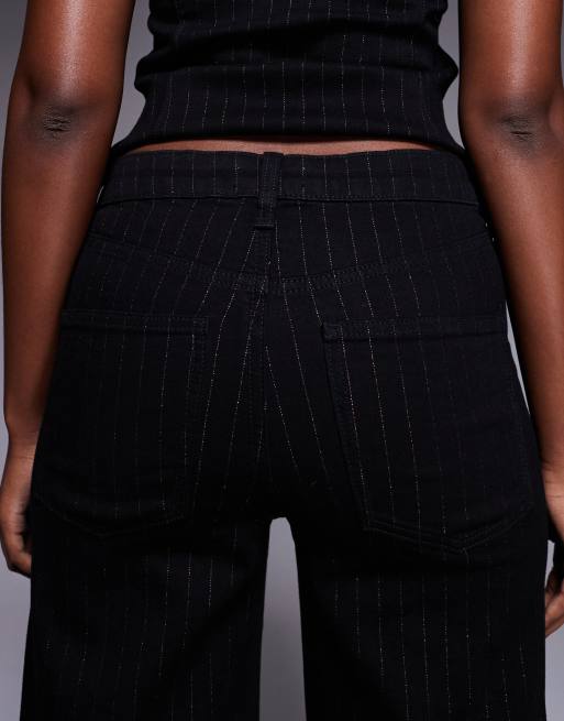 River Island pinstripe relaxed palazzo jean in black , 5 of 5