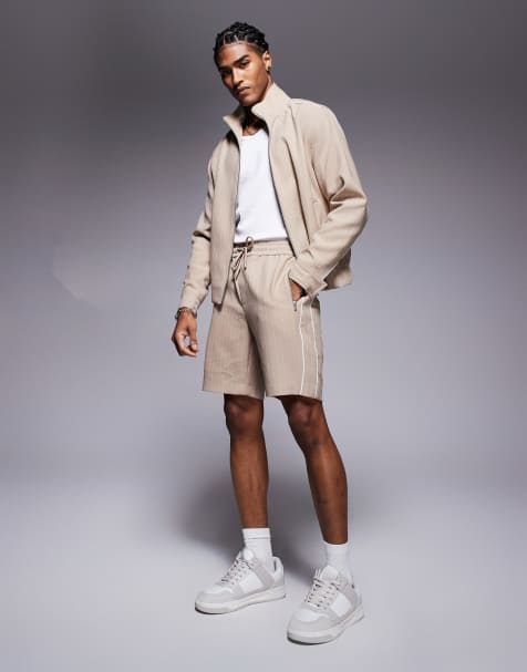 River Island pinstripe shorts in stone - part of a set - view 1