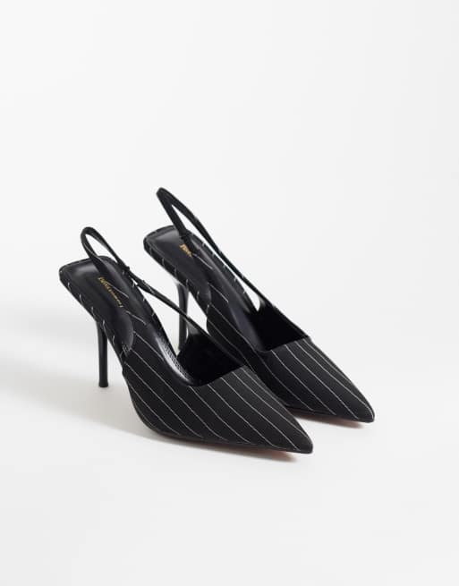 River Island pinstripe slingback court shoes in black , 2 of 4