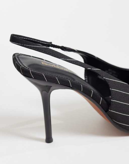 River Island pinstripe slingback court shoes in black , 3 of 4