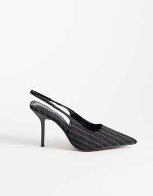 River Island Pinstripe Slingback Heeled Pumps In Multi