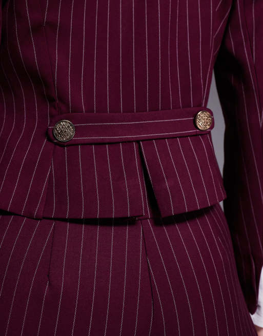 River Island pinstripe tailored short in dark red, 3 of 5