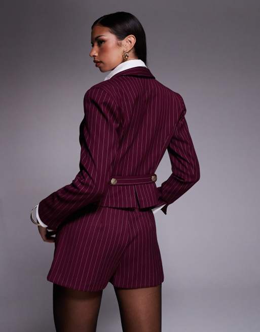 River Island pinstripe tailored short in dark red, 5 of 5