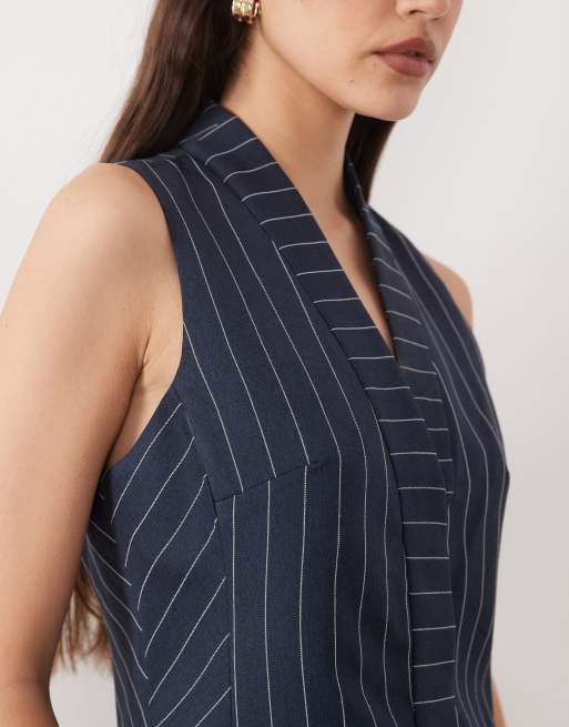 River Island pinstripe waistcoat in navy (part of a set), 2 of 4