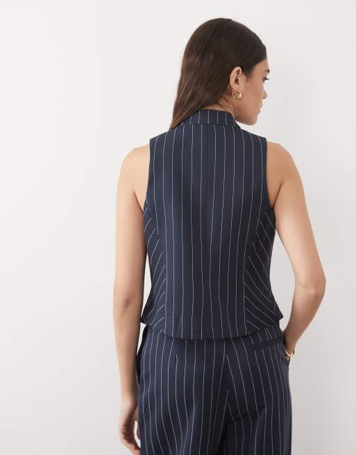 River Island pinstripe waistcoat in navy (part of a set), 4 of 4
