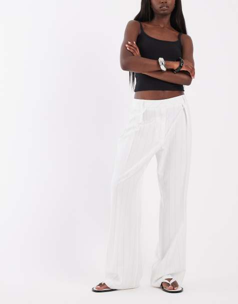 River Island pinstripe wide leg tailored pants in cream - view 1