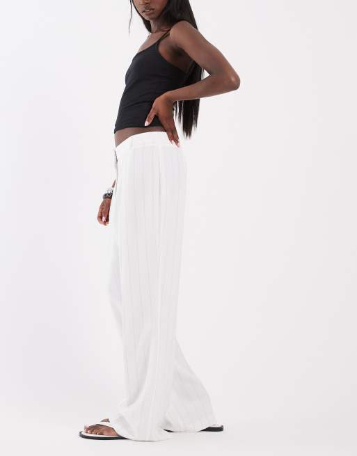 River Island pinstripe wide leg tailored pants in cream, 2 of 5