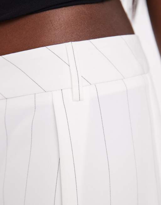 River Island pinstripe wide leg tailored pants in cream, 4 of 5