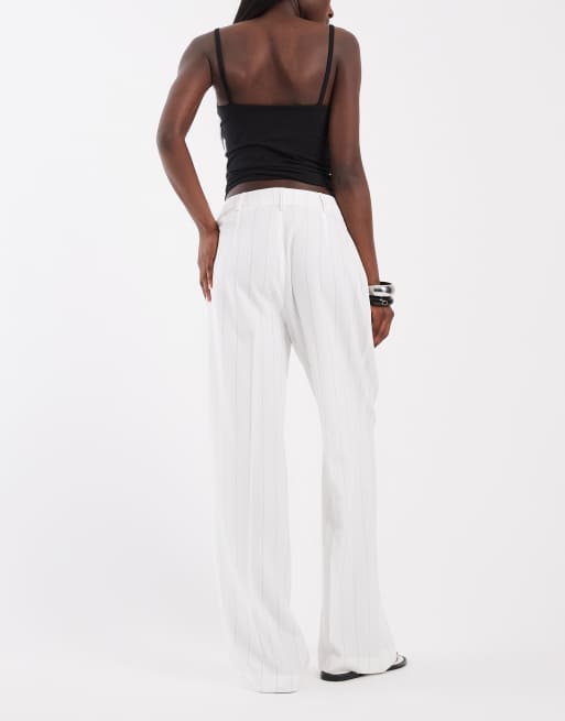 River Island pinstripe wide leg tailored pants in cream, 5 of 5