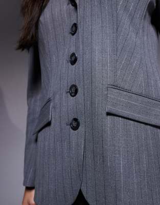 River Island Pinstriped Blazer In Gray