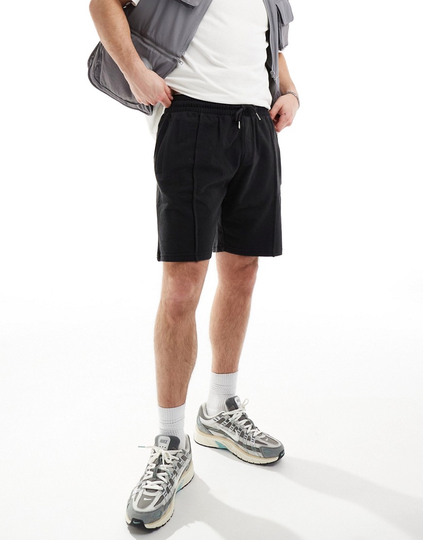 pintuck jersey shorts in black