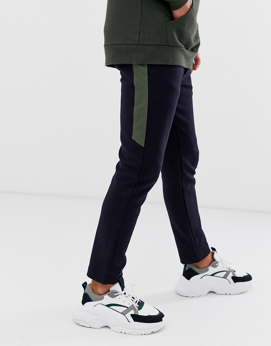River Island pique joggers with side panel in navy