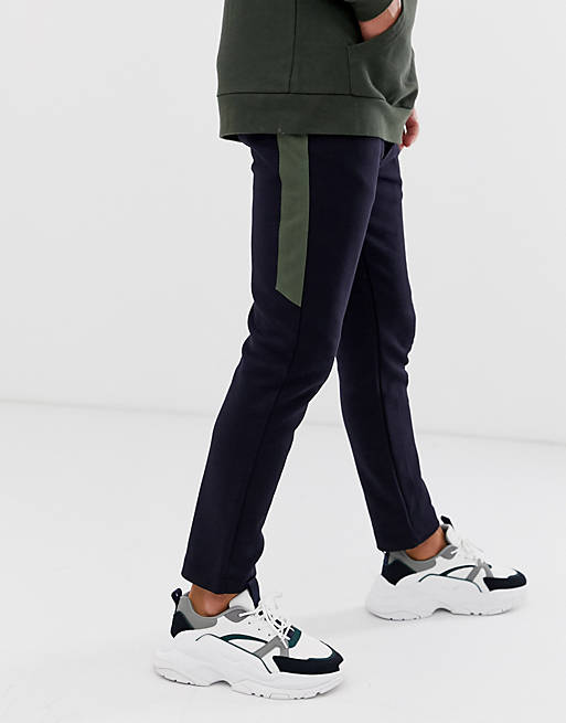 River Island pique joggers with side panel in navy | ASOS