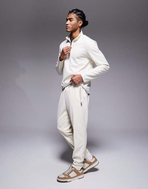 River Island pique slim jogger in ecru , 3 of 5