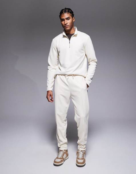 River Island pique slim sweatpants in ecru - view 1