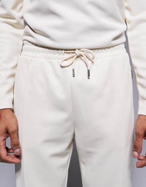 River Island pique slim trackies in ecru , 5 of 5