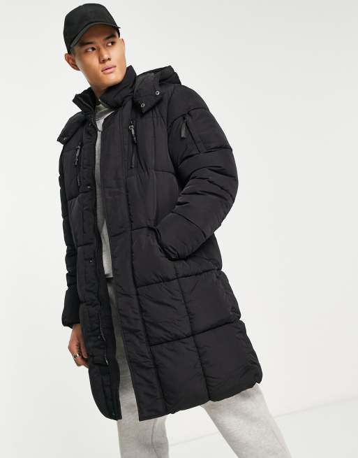 River Island - Piumino parka nero taglio lungo