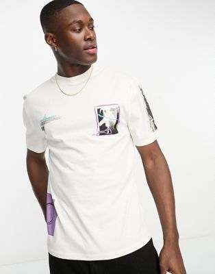 River Island placement print t-shirt in stone - ASOS Price Checker