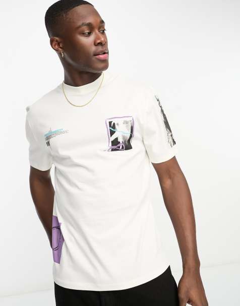 River Island placement print t-shirt in stone - view 1