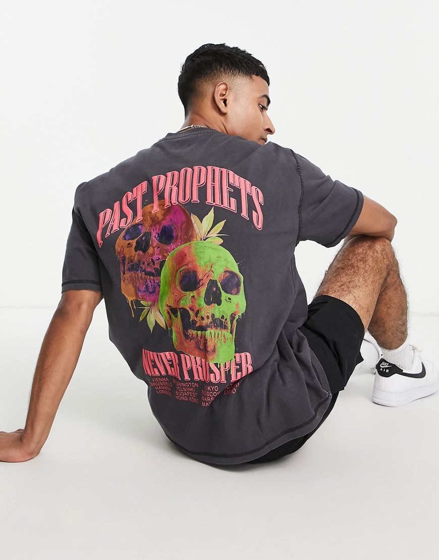 River Island placement skull print t-shirt in black-Gray