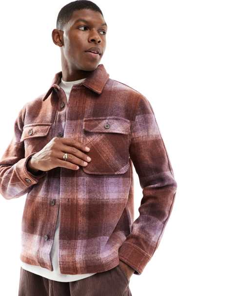 River Island plaid overshirt in purple - view 1