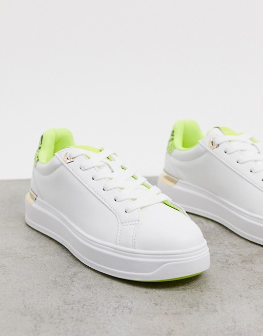 River Island platform trainer with neon detail in white