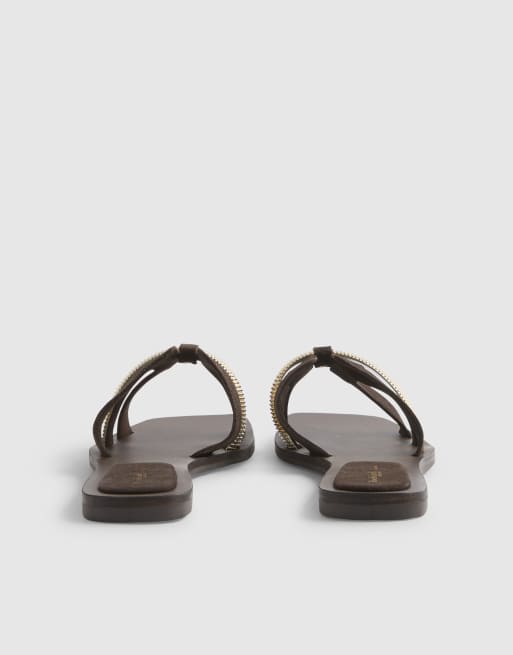 River Island - Platte sandalen van suède met bandjes in donkerbruin, 3 van 4