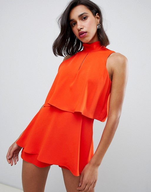 River Island playsuit with high neck in red